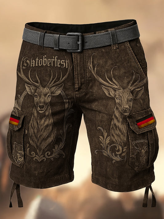 Oktoberfest-Hirschhosen Künstlerisch bedruckte Textur mit Kordel zug Taschen-Freizeit-Cargo-Shorts