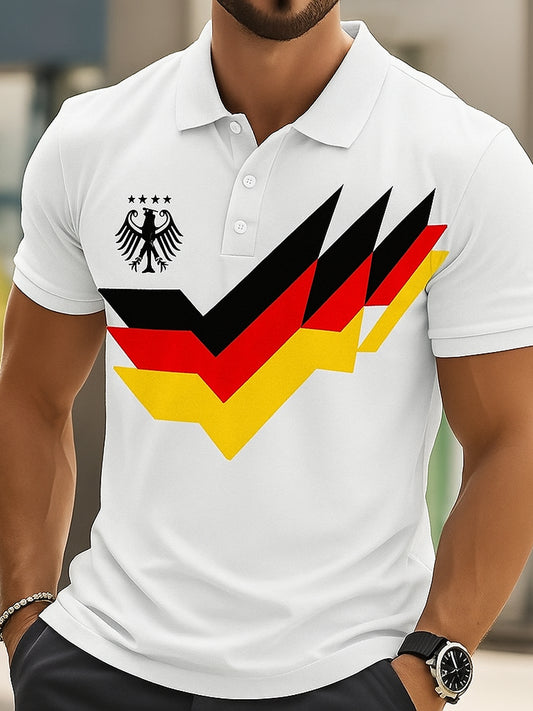 Deutschland Flagge Grafik Kunst gedruckt athletisch Retro-Stil V-Ausschnitt kurze Ärmel Polo-Shirt