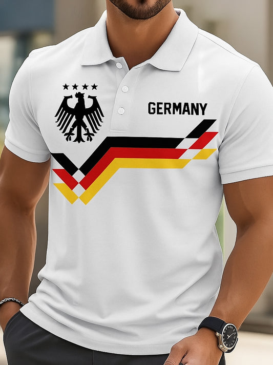 Deutschland Flagge Grafik Kunst gedruckt athletisch Retro-Stil V-Ausschnitt kurze Ärmel Polo-Shirt