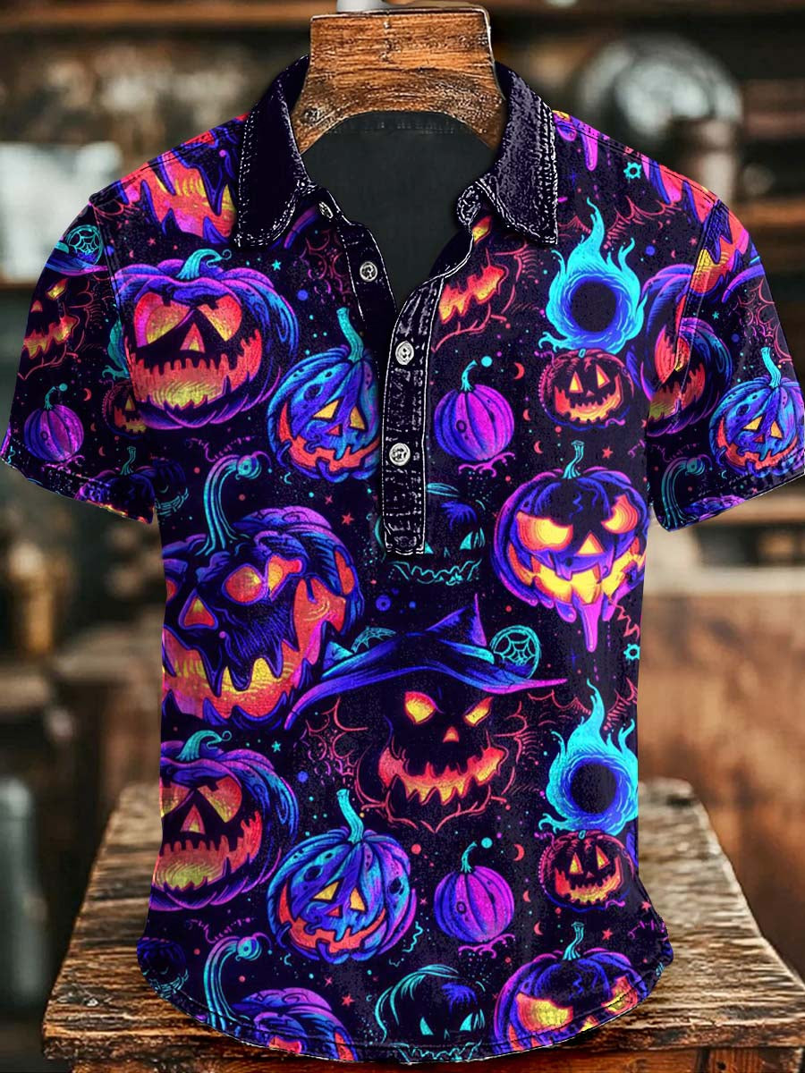 Halloween Böser Kürbis druck Lässiges Kurzarm-Polos hirt