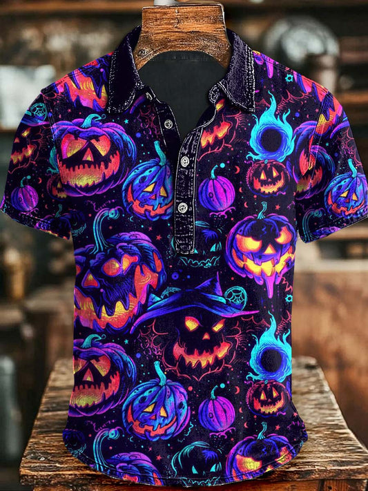 Halloween Böser Kürbis druck Lässiges Kurzarm-Polos hirt