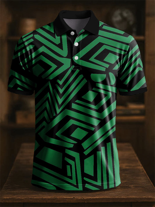 Vintage Kunst Abstraktes unregelmäßiges Linien druck lässiges Polos hirt