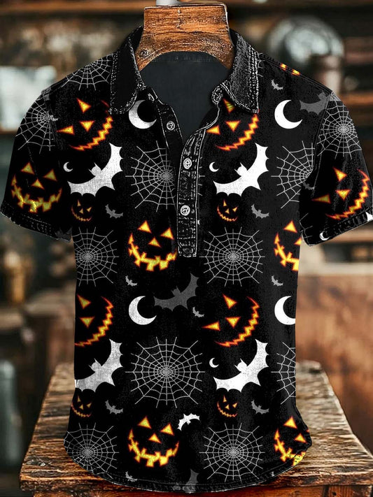 Halloween Evil Smiley Print Lässiges Kurzarm-Polo-Shirt