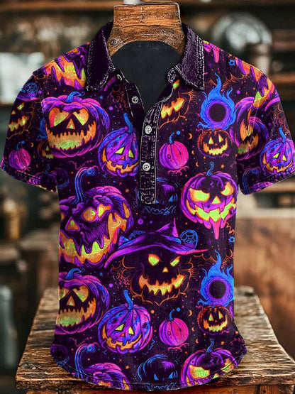 Halloween Böser Kürbis druck Lässiges Kurzarm-Polos hirt