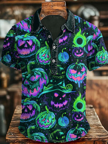 Halloween Böser Kürbis druck Lässiges Kurzarm-Polos hirt