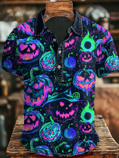 Halloween Böser Kürbis druck Lässiges Kurzarm-Polos hirt