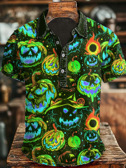 Halloween Böser Kürbis druck Lässiges Kurzarm-Polos hirt