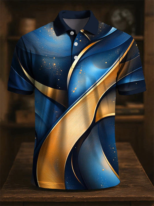 Art Line Textured Print Casual Polo Shirt