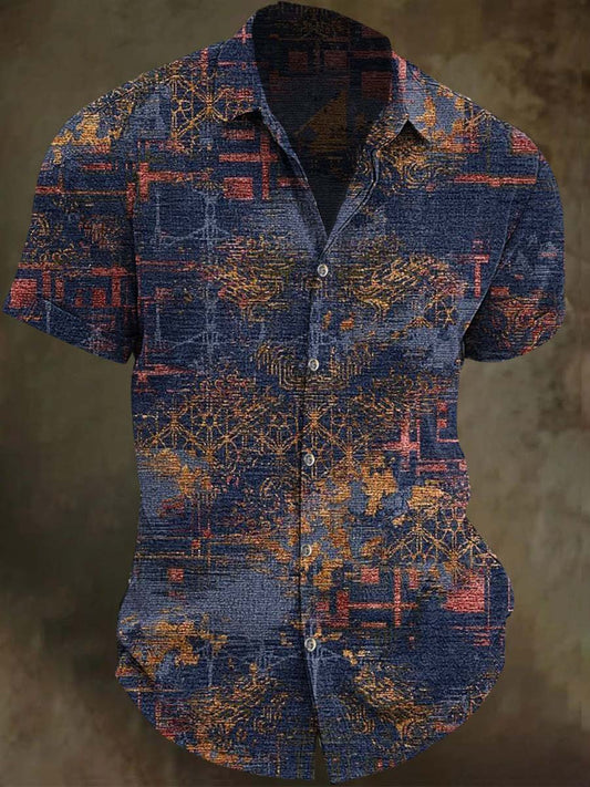 Vintage Moderne Kunst Muster Druck Casual Kurzarm Hemd