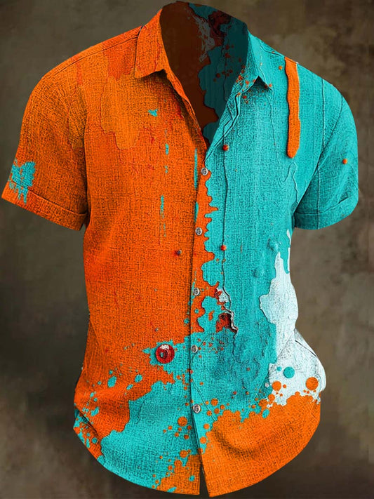 Colour Clash Kunstdruck Lässiges Kurzarm-Shirt