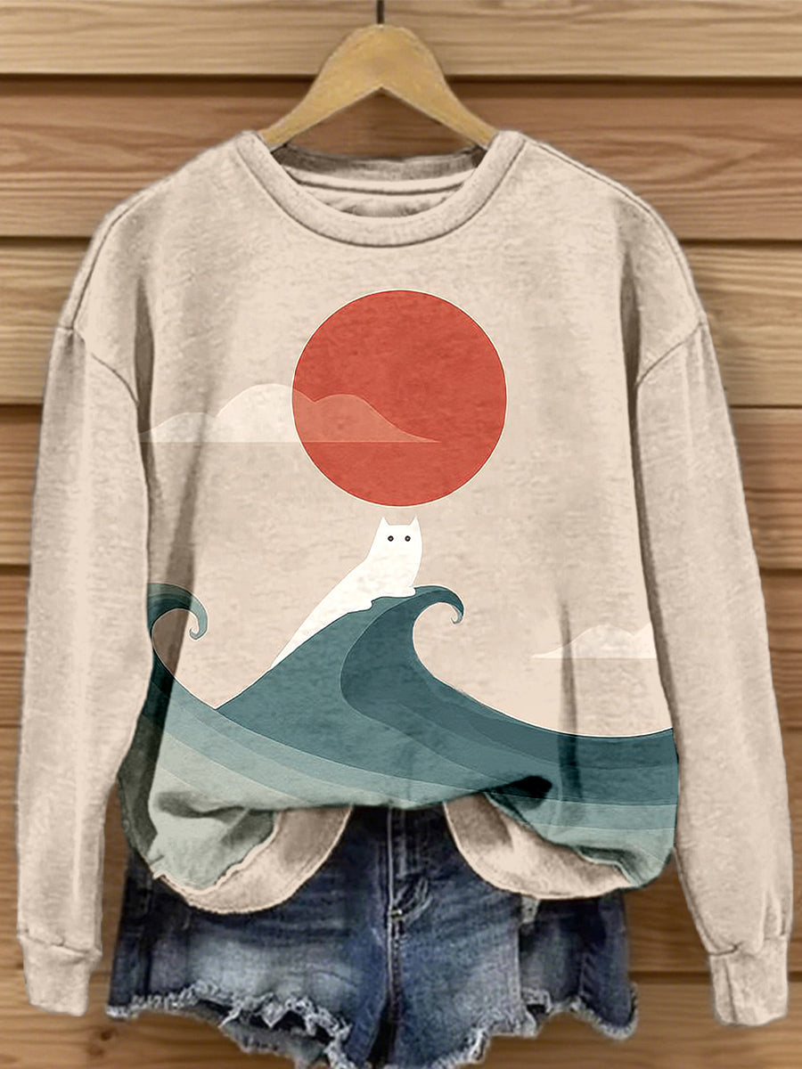Frauen lustige Katze Kunstdruck Sweatshirt