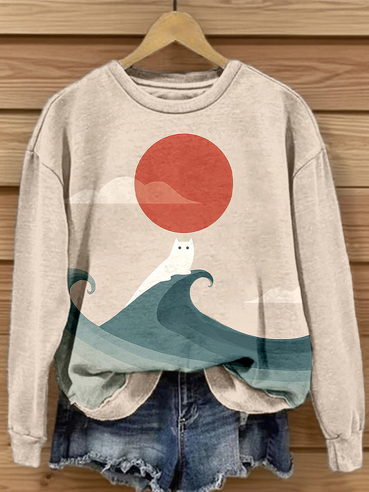 Frauen lustige Katze Kunstdruck Sweatshirt