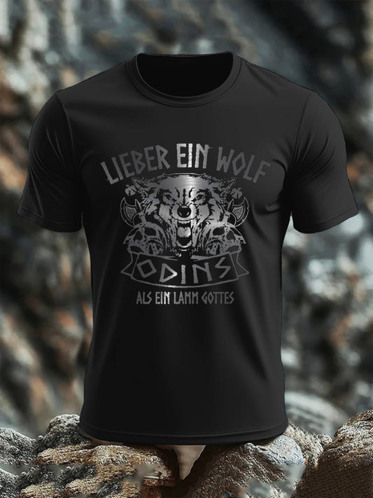 T-Shirt mit kurzen Ärmeln für Herren Lieber ein Wolf Odins