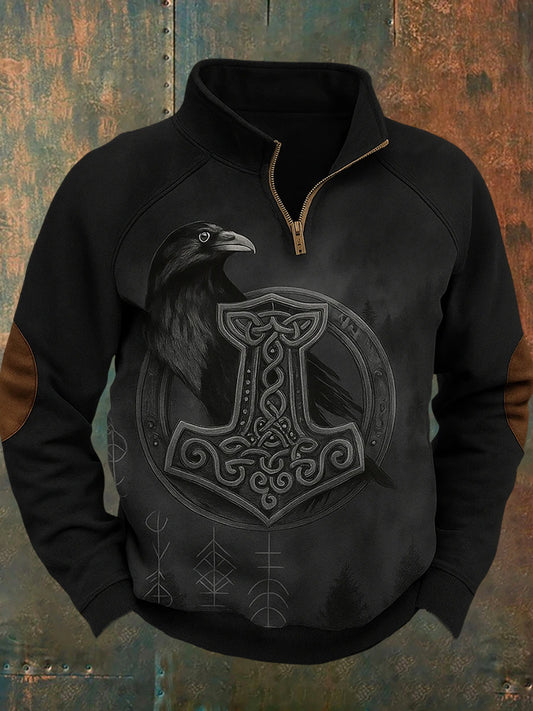 Sweatshirt mit Reiß verschluss Sweatshirt mit schwedischem Viking-Druck-Stand kragen