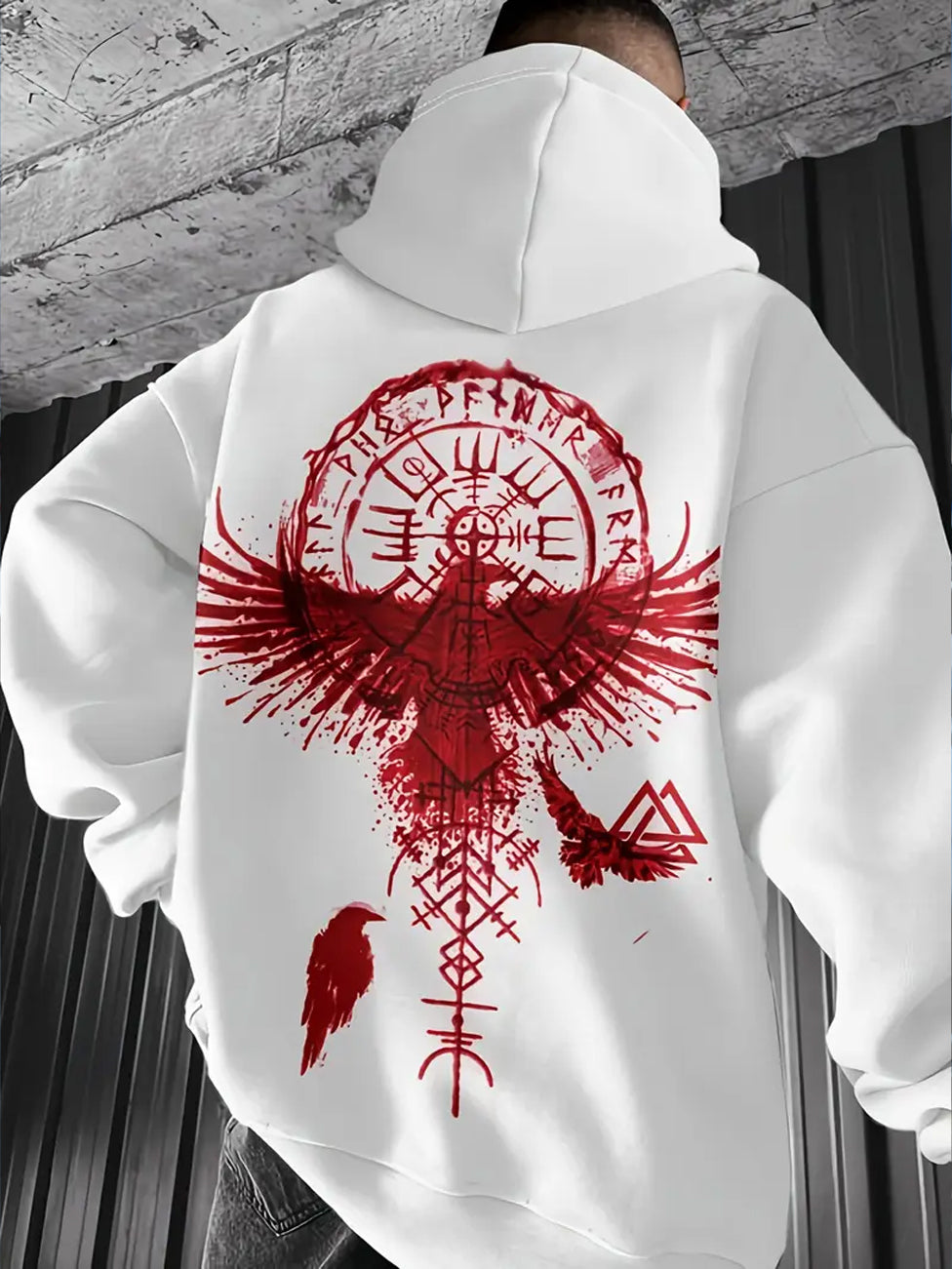 Sweatshirt Sweatshirt mit schwedischem Viking Print mit Kapuze