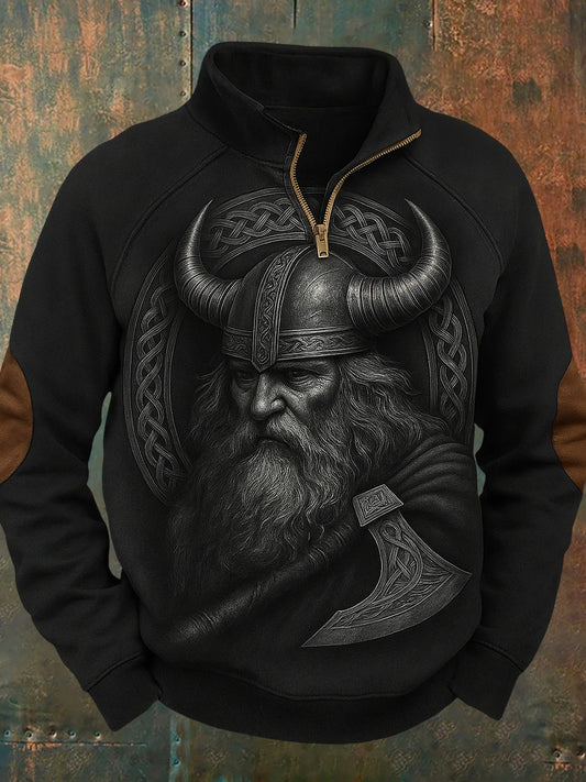 Sweatshirt mit Reiß verschluss Sweatshirt mit schwedischem Viking-Druck-Stand kragen