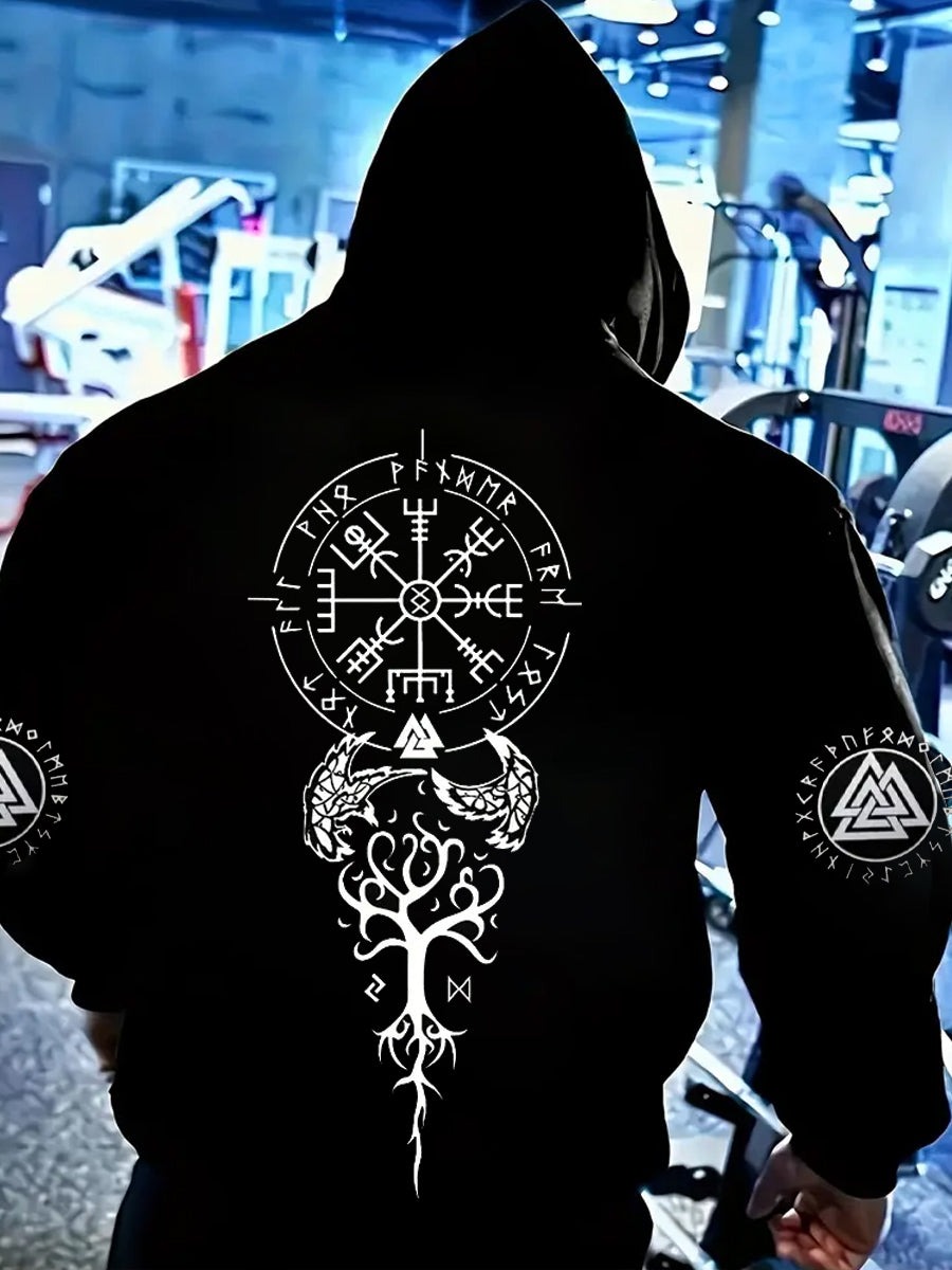 Sweatshirt Sweatshirt mit schwedischem Viking Print mit Kapuze