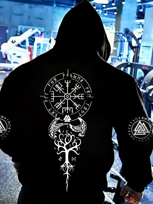 Sweatshirt Sweatshirt mit schwedischem Viking Print mit Kapuze