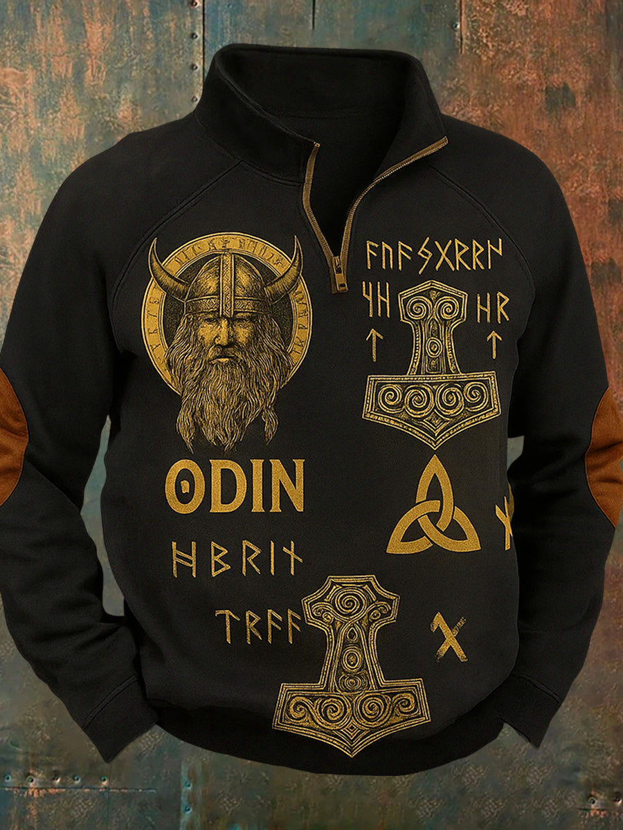 Sweatshirt mit Reiß verschluss Sweatshirt mit schwedischem Viking-Druck-Stand kragen