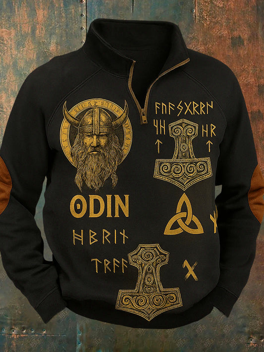 Sweatshirt mit Reiß verschluss Sweatshirt mit schwedischem Viking-Druck-Stand kragen