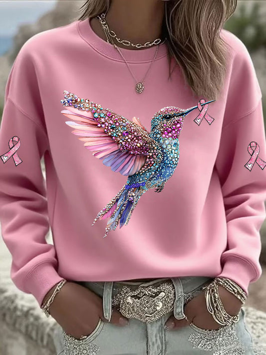 Damen Sweatshirt mit rosa Kolibri bedruckt