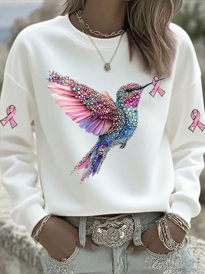 Damen Sweatshirt mit rosa Kolibri bedruckt