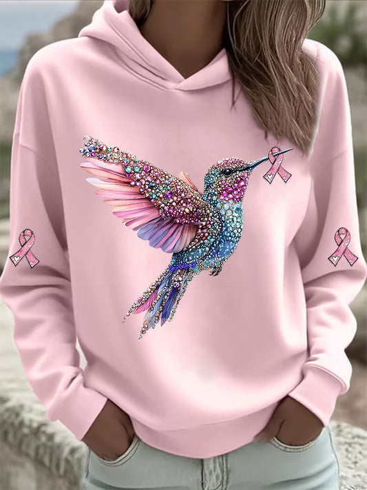 Damen Kapuzen pullover mit rosa Kolibri-Print