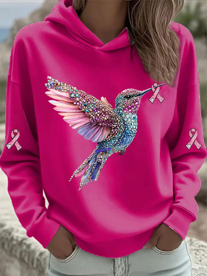 Damen Kapuzen pullover mit rosa Kolibri-Print