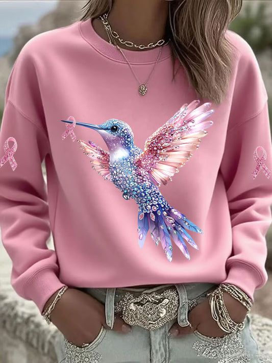 Damen Sweatshirt mit rosa Kolibri bedruckt
