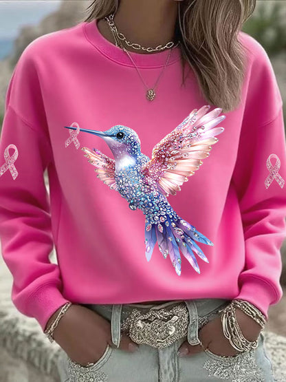 Damen Sweatshirt mit rosa Kolibri bedruckt