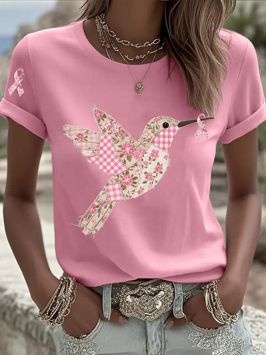 Damen T-Shirt mit rosa Kolibri-Print