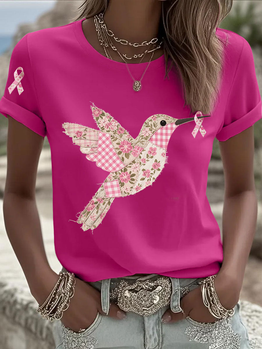 Damen T-Shirt mit rosa Kolibri-Print