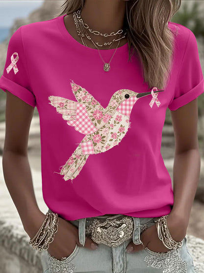Damen T-Shirt mit rosa Kolibri-Print