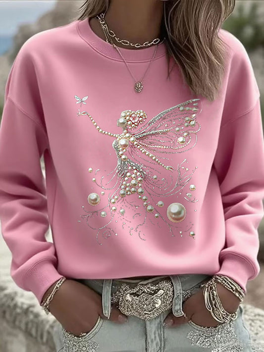 Damen-Sweatshirt mit rosa Perlen druck lässig
