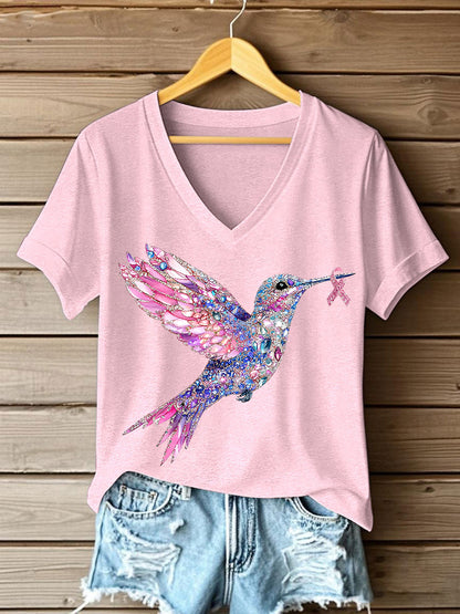 Damen T-Shirt mit rosa Kolibri-Print