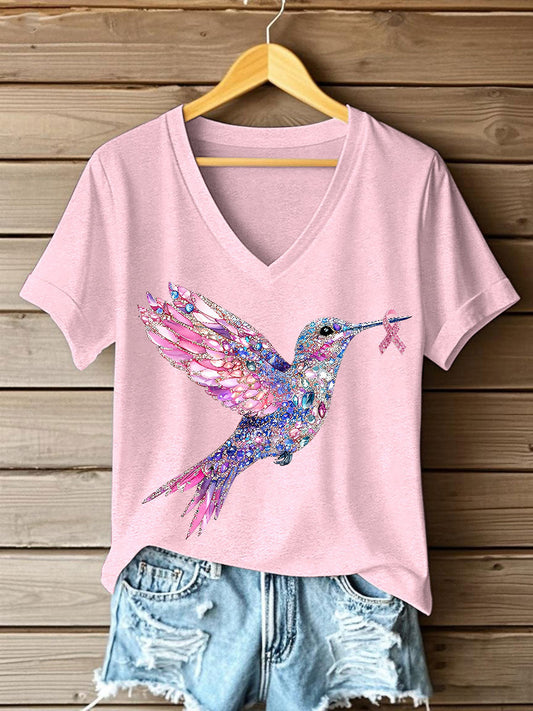 Damen T-Shirt mit rosa Kolibri-Print
