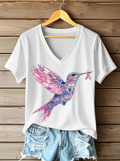Damen T-Shirt mit rosa Kolibri-Print