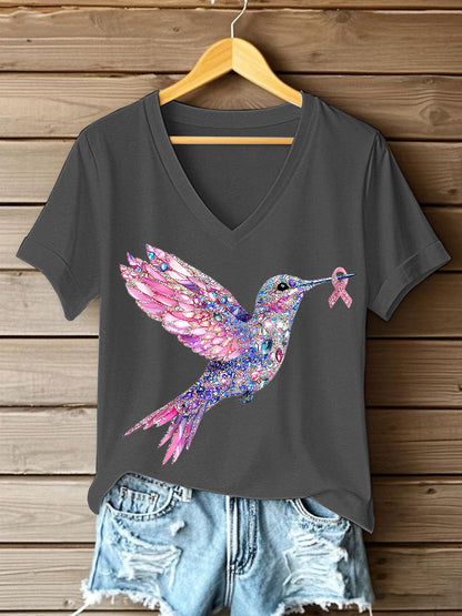 Damen T-Shirt mit rosa Kolibri-Print