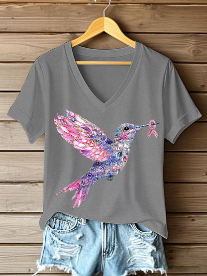 Damen T-Shirt mit rosa Kolibri-Print