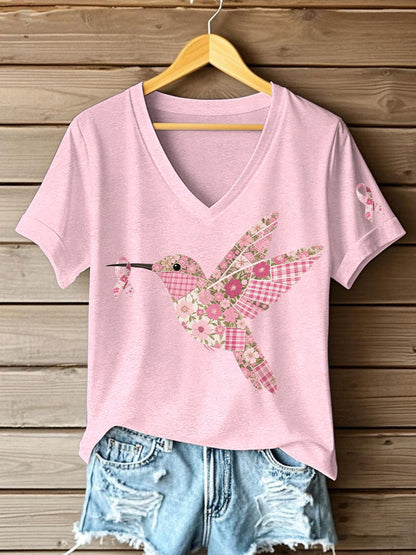 Damen T-Shirt mit rosa Kolibri-Print