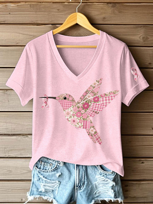 Damen T-Shirt mit rosa Kolibri-Print