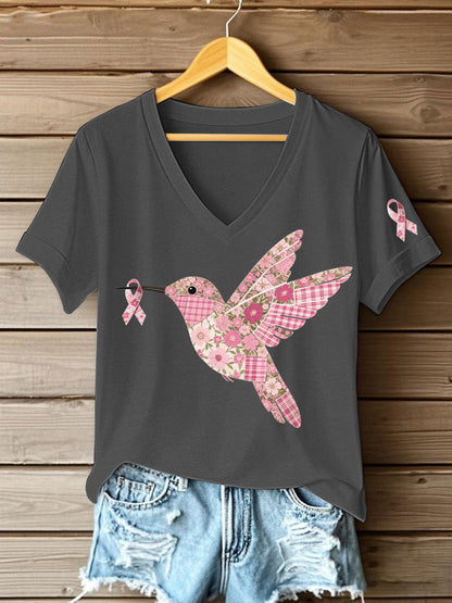 Damen T-Shirt mit rosa Kolibri-Print