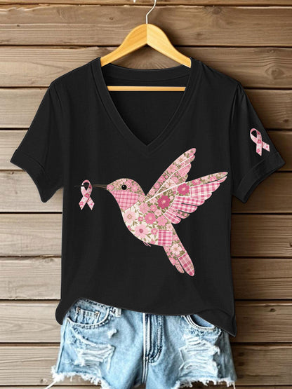 Damen T-Shirt mit rosa Kolibri-Print
