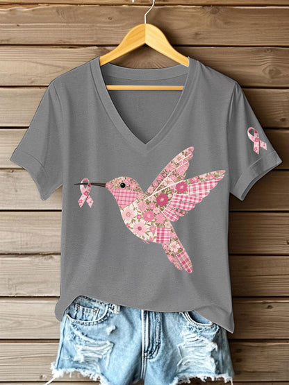 Damen T-Shirt mit rosa Kolibri-Print