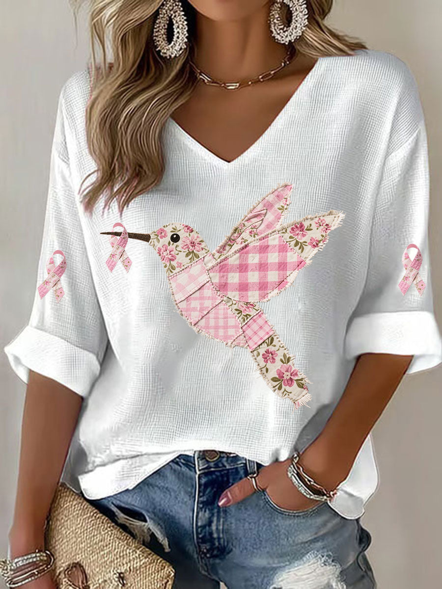 Damen T-Shirt mit rosa Kolibri-Print
