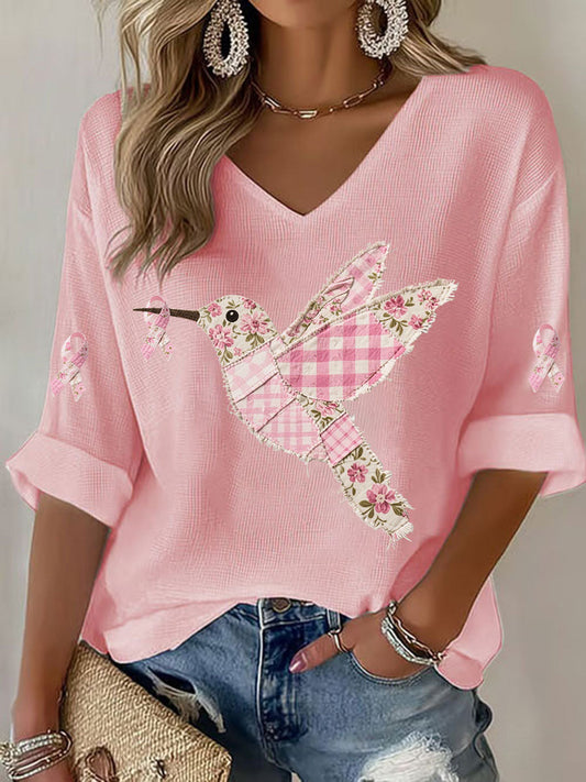 Damen T-Shirt mit rosa Kolibri-Print