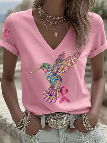 Damen T-Shirt mit rosa Kolibri-Print