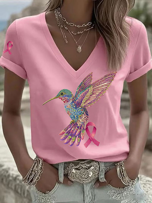 Damen T-Shirt mit rosa Kolibri-Print