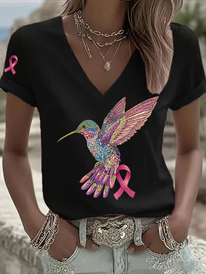 Damen T-Shirt mit rosa Kolibri-Print