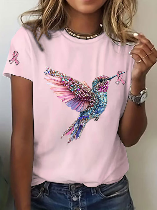 Frauen Brustkrebs Bewusstsein Kolibri Print Casual T-Shirt